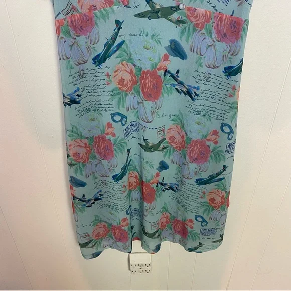 NWT Lindy Bop Retro Amelia Dress Mint Planes Floral Size US 12 Love Letters Blue - Picture 5 of 16